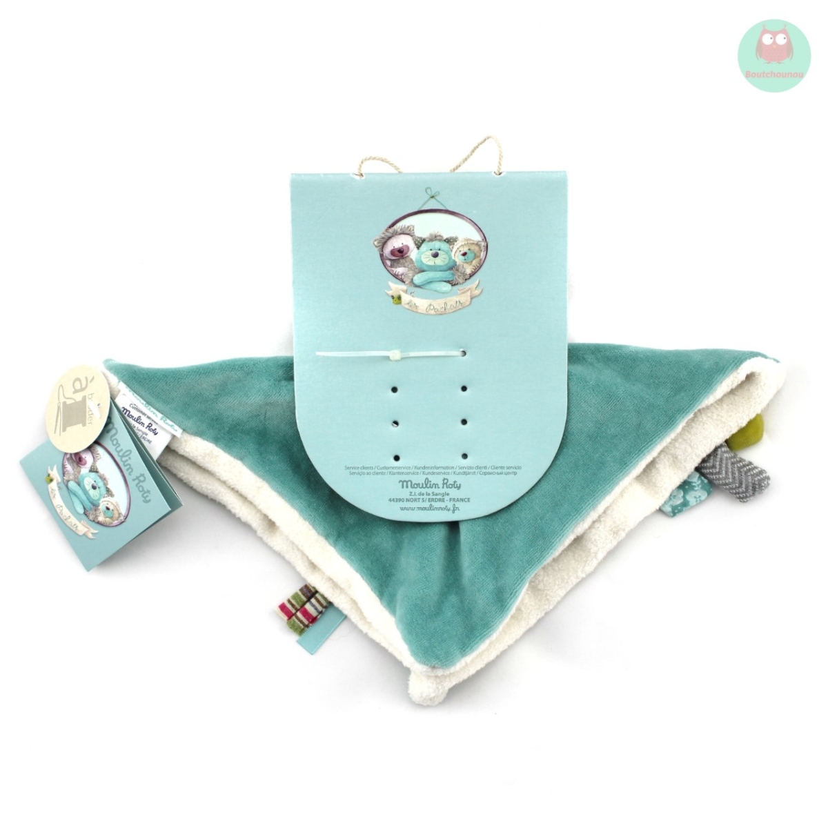 Doudou Chat Plat Bleu Vert Les Pachats Moulin Roty